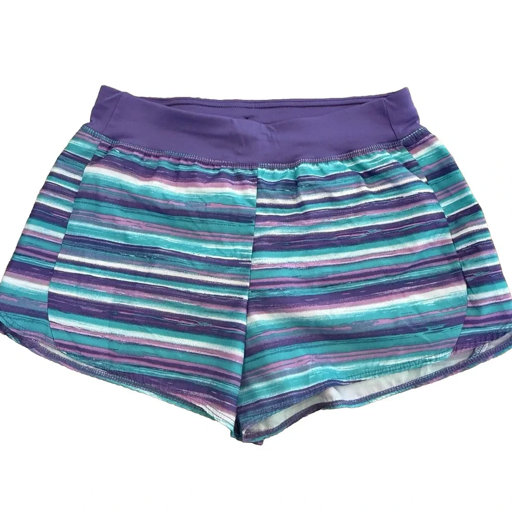 Athletic Works DriWorks Girls Active Running Shorts Purple Teal Lined Size 14/16